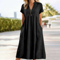 Linen V-Neck Midi Sundress with Pockets