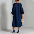 Linen Floral Lantern-Sleeve Dress