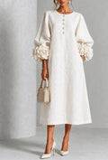 Linen Floral Lantern-Sleeve Dress