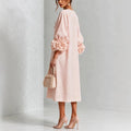 Linen Floral Lantern-Sleeve Dress
