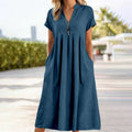 Linen V-Neck Midi Sundress with Pockets