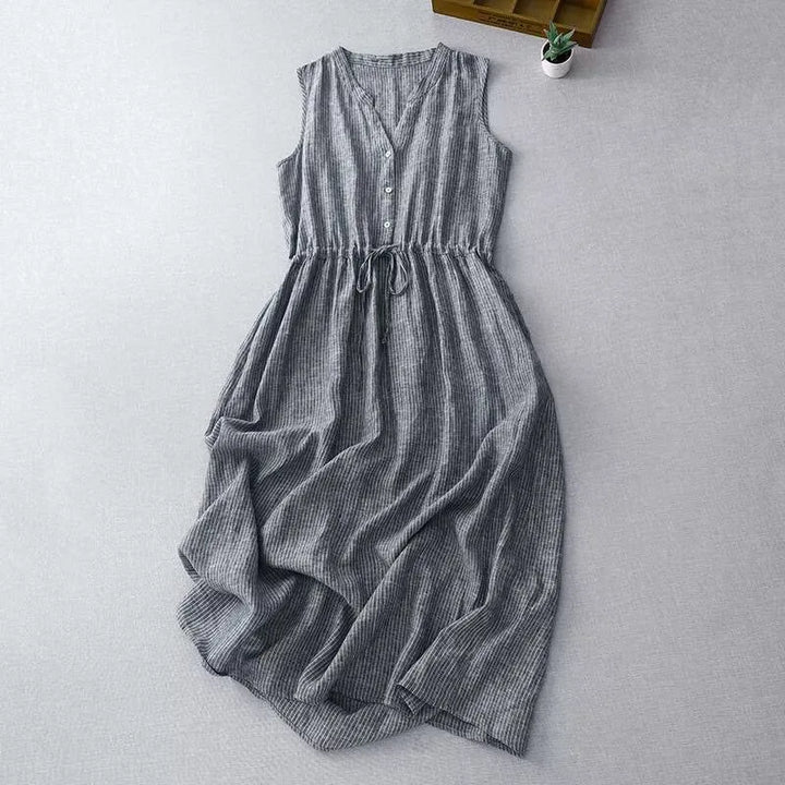 Cotton Linen Striped Vest Dress