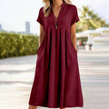 Linen V-Neck Midi Sundress with Pockets