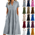 Linen V-Neck Midi Sundress with Pockets