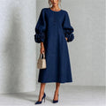 Linen Floral Lantern-Sleeve Dress