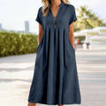 Linen V-Neck Midi Sundress with Pockets