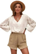 Khaki Flutter Shorts for Women - Summer Pocketed Linen Style